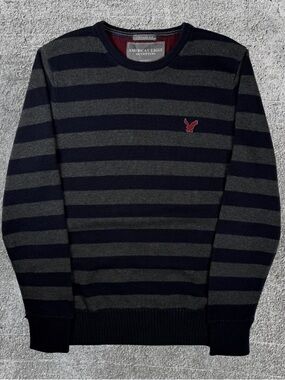 Men’s American Eagle Vintage Fit Pullover Sweater Gray Black Size Large